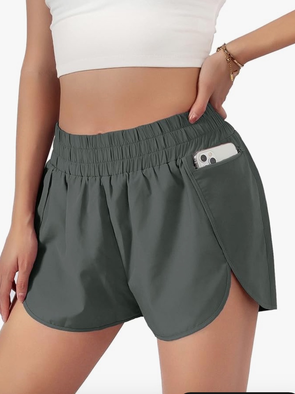Blooming Jelly Olive Green Quick-Dry Athletic Shorts with Side Pocket
